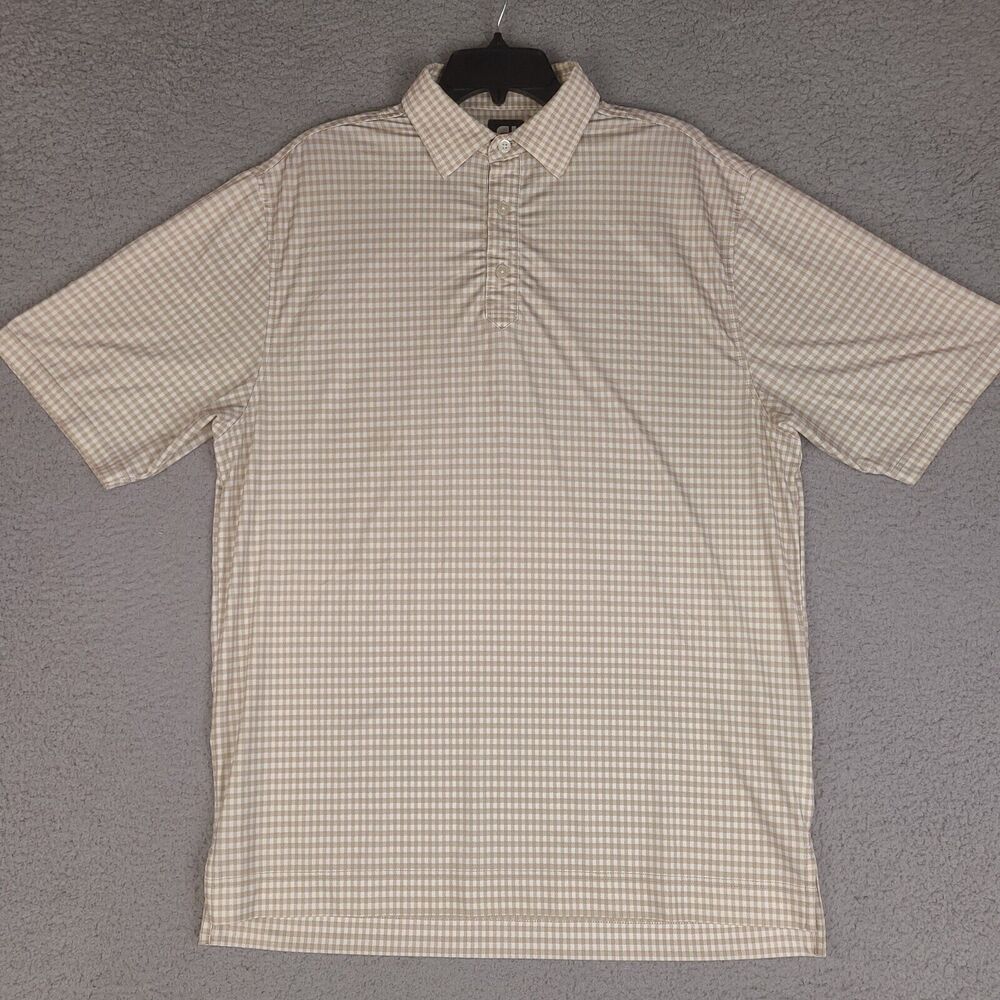 Footjoy Polo Shirt Mens Medium Brown White Plaid Gingham Collared Golf‎ Golfer